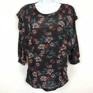 Free People Floral Quarter Sleeve Top